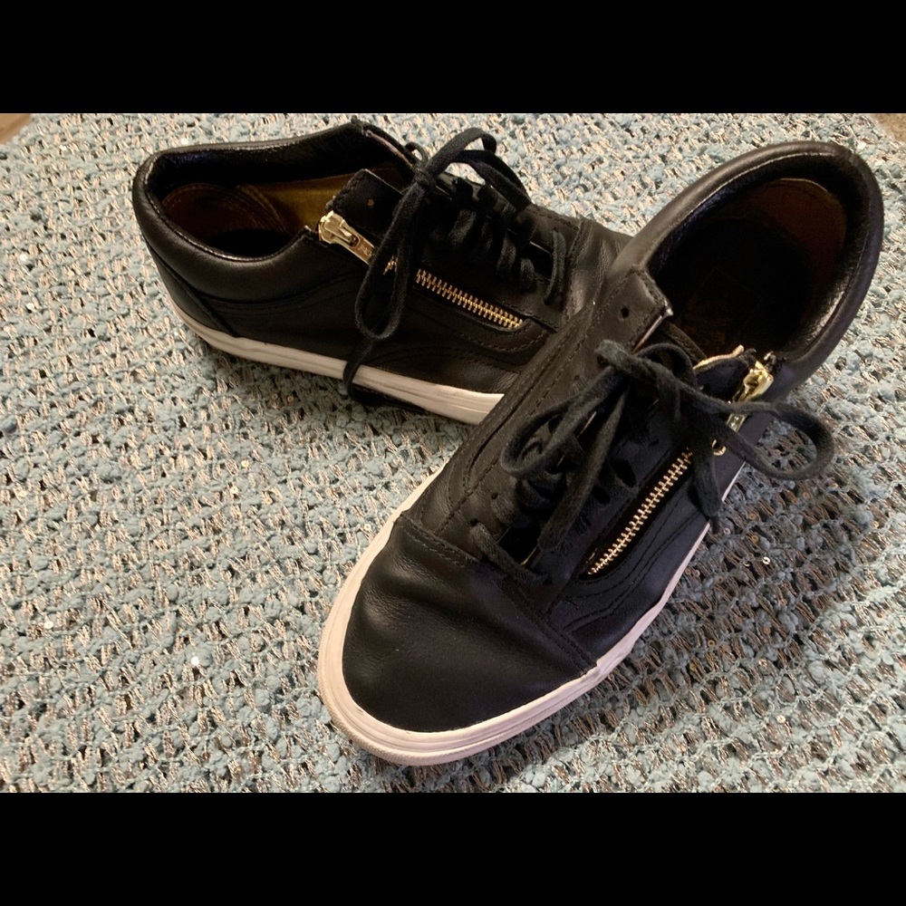 Vans Leather Tennis Shoe with gold zippers/strings